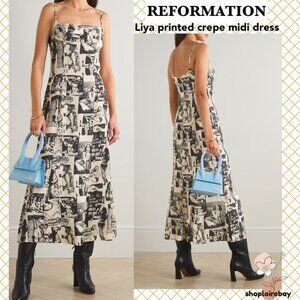 NWOT$250 REFORMATION  Liya Printed Crepe Midi Dress - White - US6